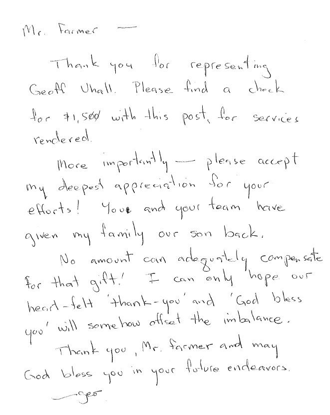 Hand-written letter from client