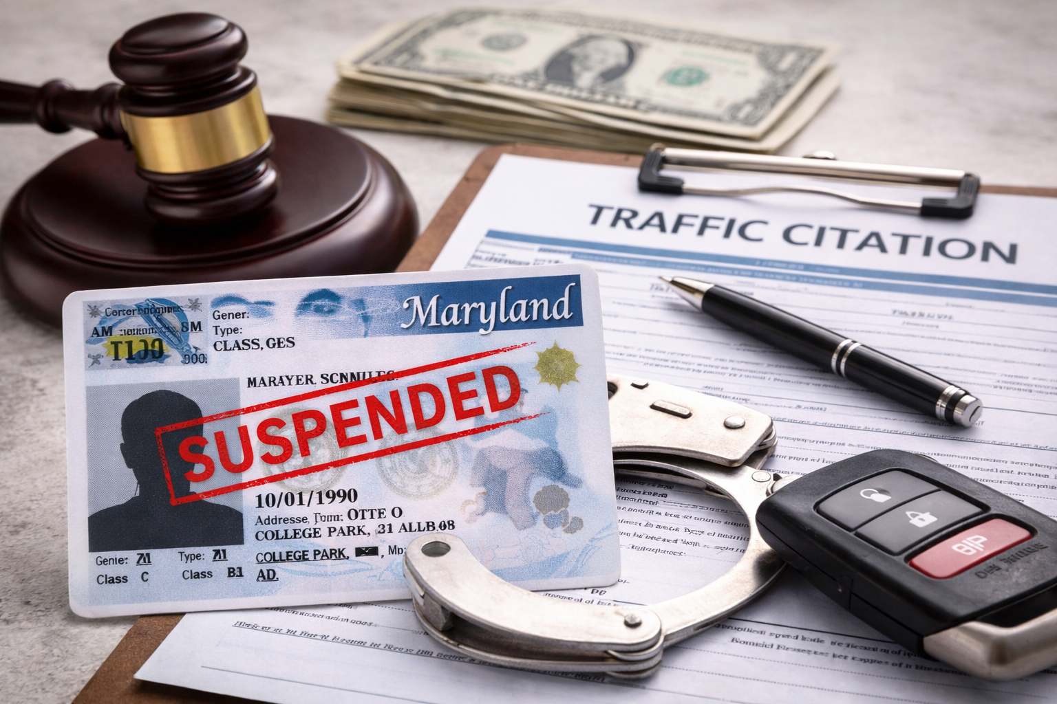 Legal consultation for driving on a suspended license charge in College Park Maryland